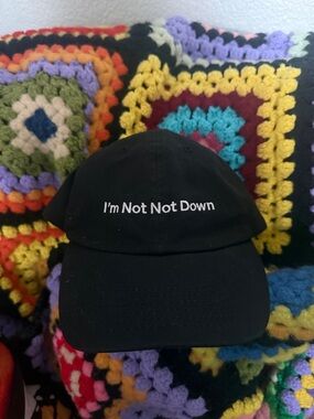 Black Dad Cap with White "I'm Not Not Down" Embroidery